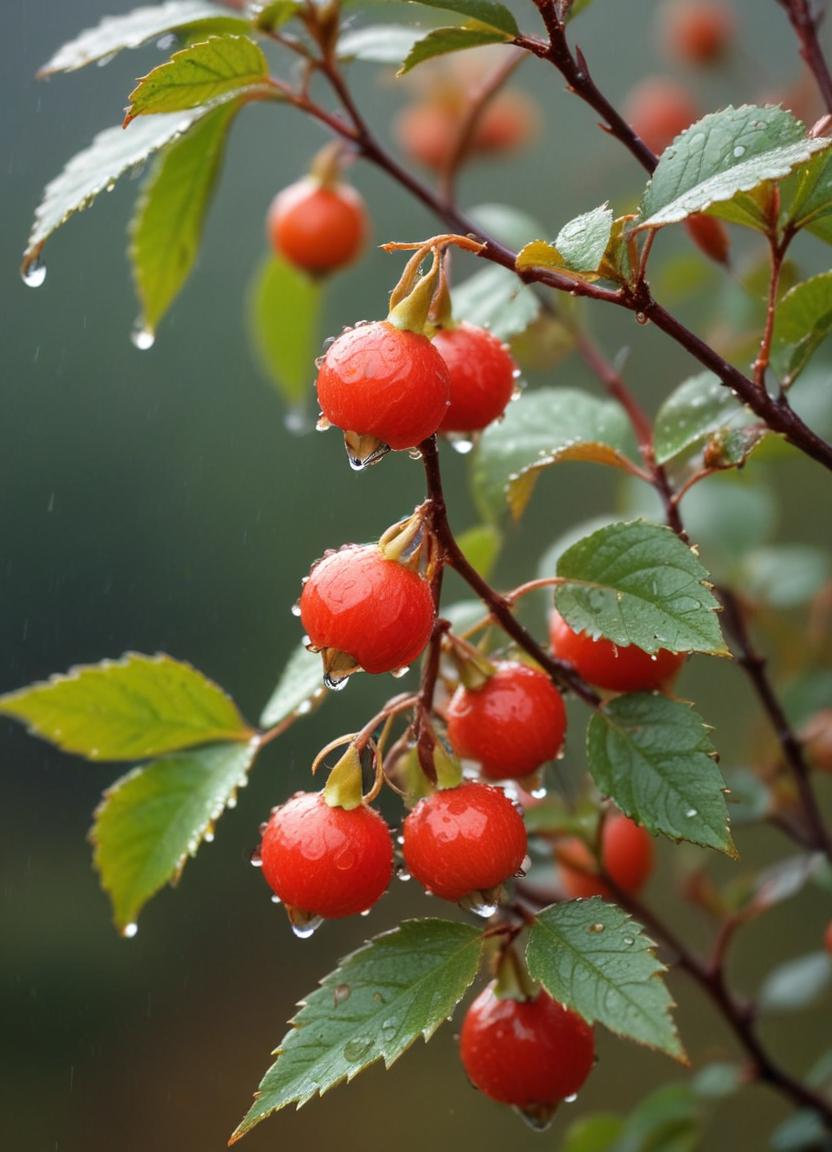 Fresh cherry fruit hanging on branch after rain Fresh cherry fruit hanging on branch after rain