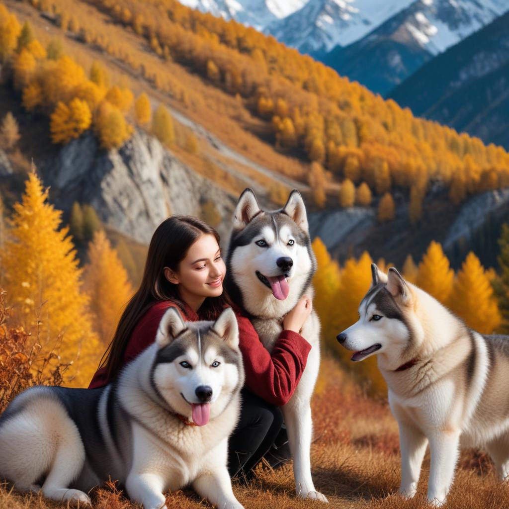 Enjoying a sunny day with huskies in autumn landscape Enjoying a sunny day with huskies in autumn landscape