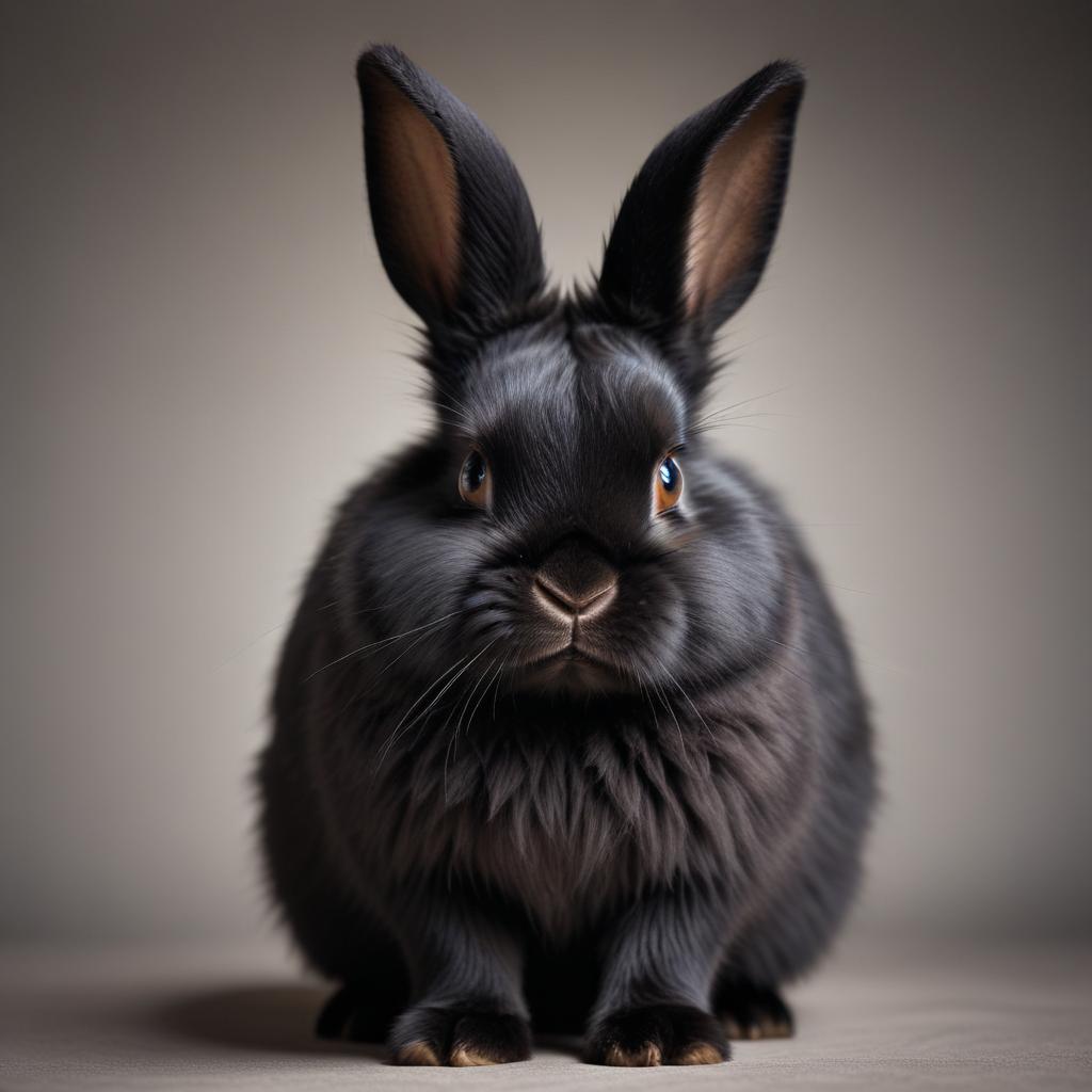 Black rabbit sitting calmly on a neutral background Black rabbit sitting calmly on a neutral background