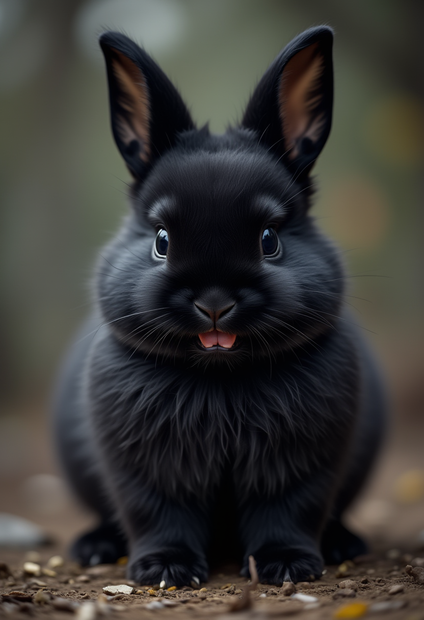 Cute black rabbit sitting in the forest during daylight Cute black rabbit sitting in the forest during daylight