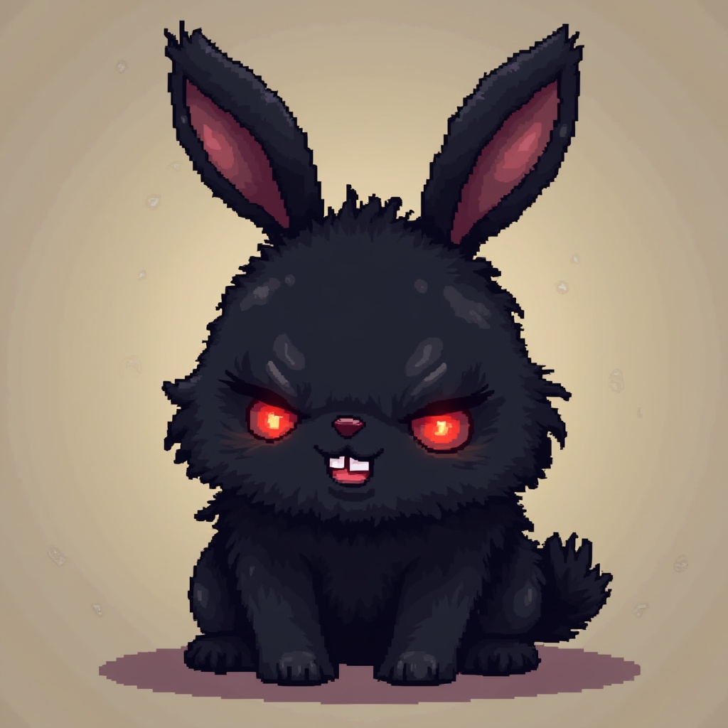 Dark and playful cartoon rabbit with glowing eyes Dark and playful cartoon rabbit with glowing eyes
