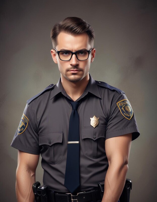 Serious police officer in uniform posing confidently Serious police officer in uniform posing confidently