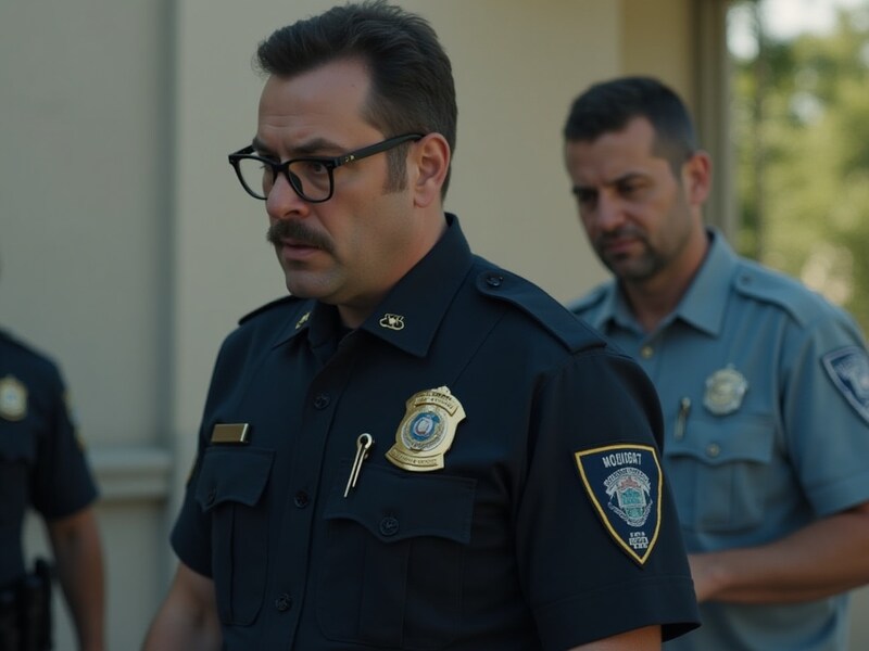 Police officers engaged in a serious discussion on duty Police officers engaged in a serious discussion on duty