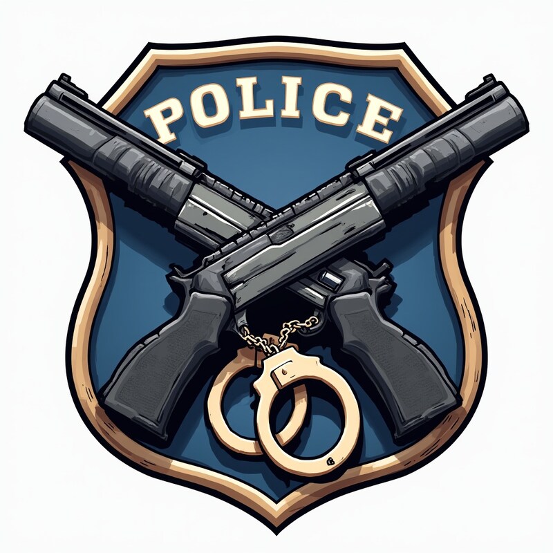 Police badge featuring crossed pistols and handcuffs Police badge featuring crossed pistols and handcuffs
