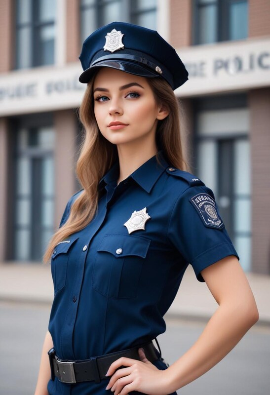 Young officer showing confidence in urban setting Young officer showing confidence in urban setting