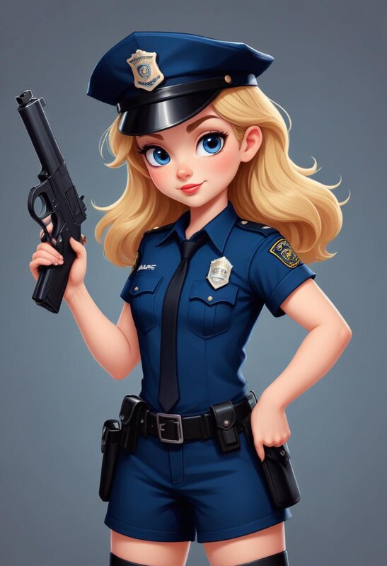 Police character poses with confidence and a firearm Police character poses with confidence and a firearm