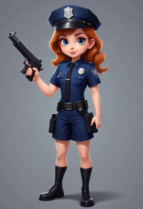 Young girl dressed as a police officer holding a toy gun Young girl dressed as a police officer holding a toy gun