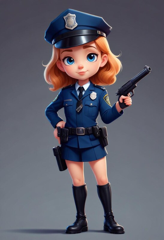 Young police officer stands confidently with a gun Young police officer stands confidently with a gun