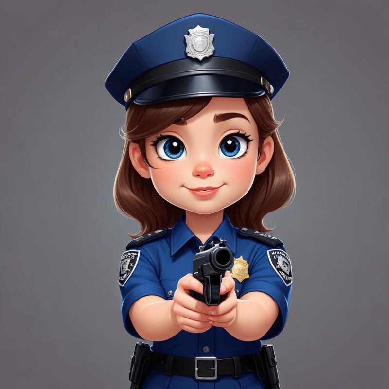 Cute cartoon police officer pointing a toy gun Cute cartoon police officer pointing a toy gun