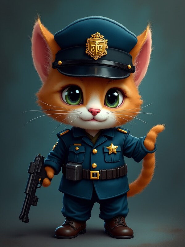 Cat dressed as a police officer in a playful pose Cat dressed as a police officer in a playful pose