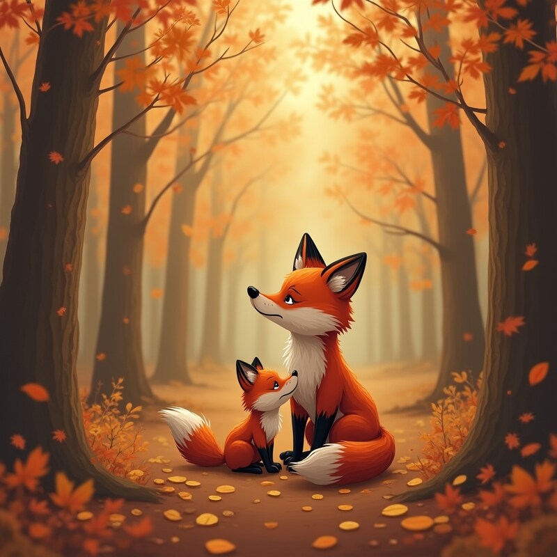 Foxes in a serene autumn forest setting Foxes in a serene autumn forest setting