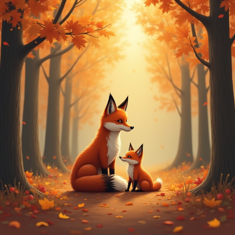Two foxes enjoying a quiet moment in an autumn forest Two foxes enjoying a quiet moment in an autumn forest