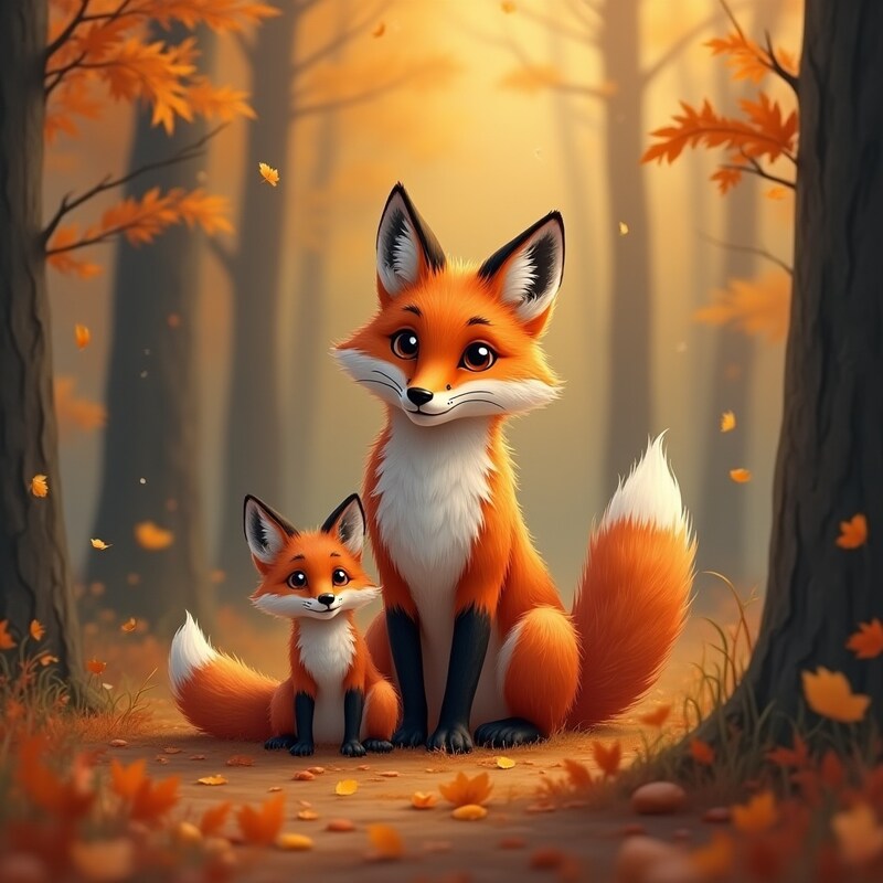Playful foxes enjoying autumn in a serene forest Playful foxes enjoying autumn in a serene forest
