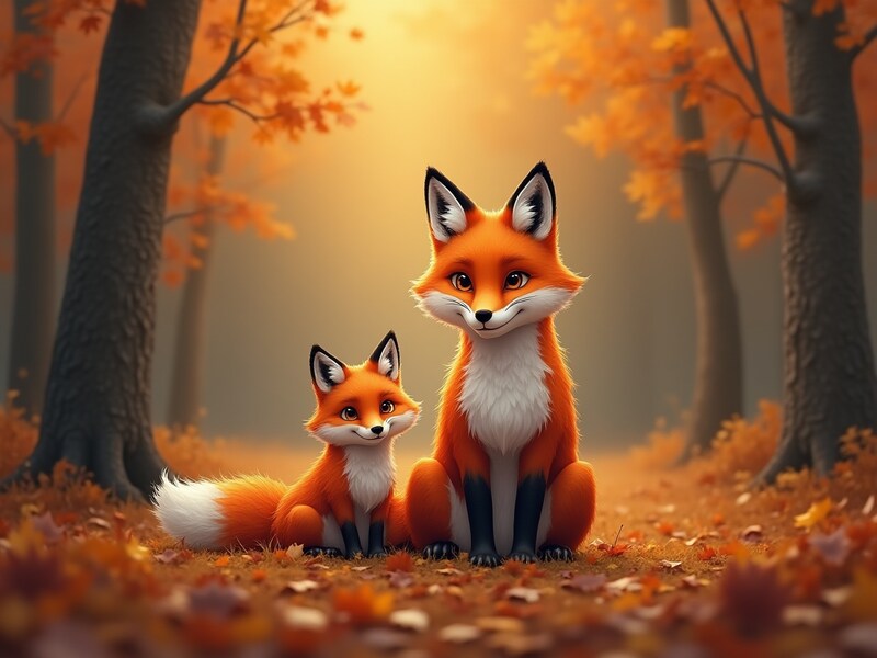 Charming foxes in a peaceful autumn forest setting Charming foxes in a peaceful autumn forest setting