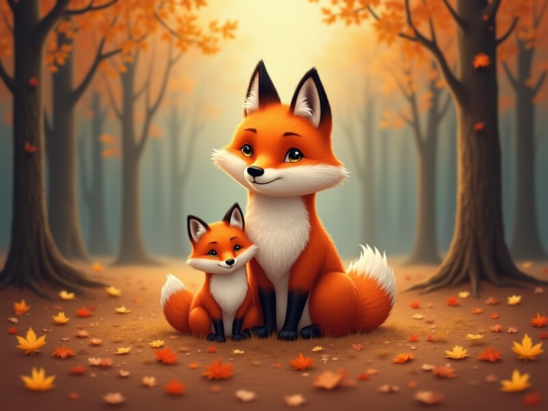 Two friendly foxes relax in a serene autumn forest Two friendly foxes relax in a serene autumn forest