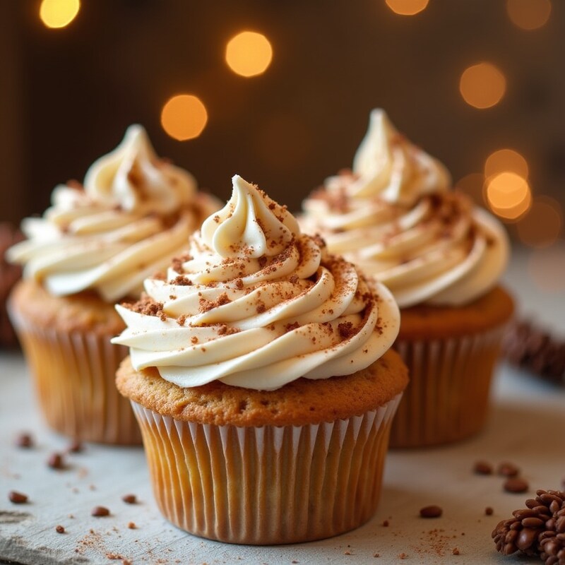 Delicious cupcakes with creamy frosting in soft lighting Delicious cupcakes with creamy frosting in soft lighting