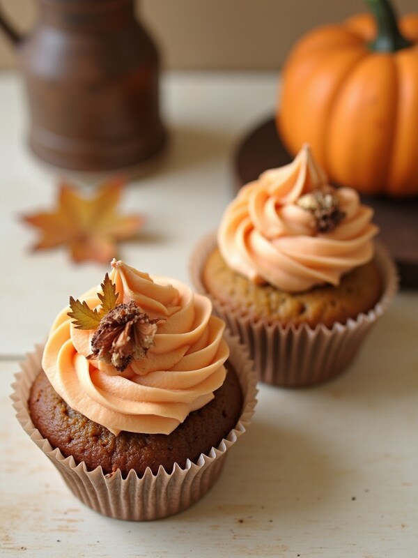 Fall-inspired pumpkin cupcakes with cream frosting Fall-inspired pumpkin cupcakes with cream frosting
