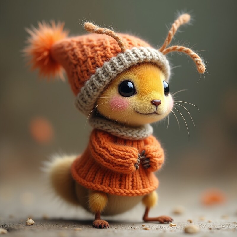 Cute squirrel wearing a cozy knitted sweater and hat Cute squirrel wearing a cozy knitted sweater and hat