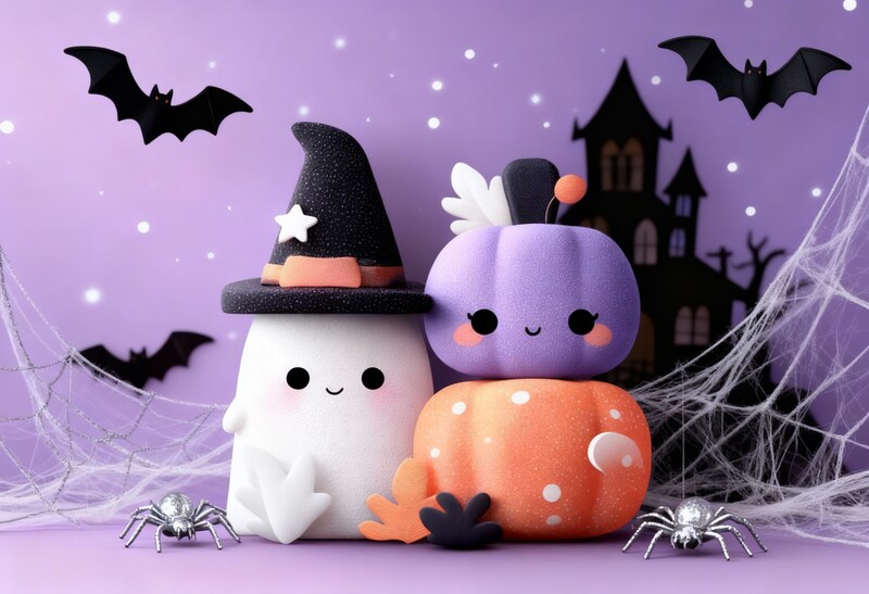 Cute halloween decorations in playful setting Cute halloween decorations in playful setting