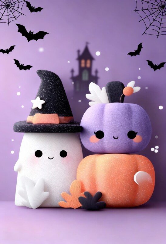 Cute halloween decorations with ghost and pumpkin figures Cute halloween decorations with ghost and pumpkin figures