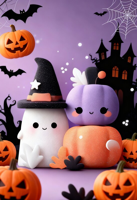 Cute halloween decorations with ghosts and pumpkins Cute halloween decorations with ghosts and pumpkins