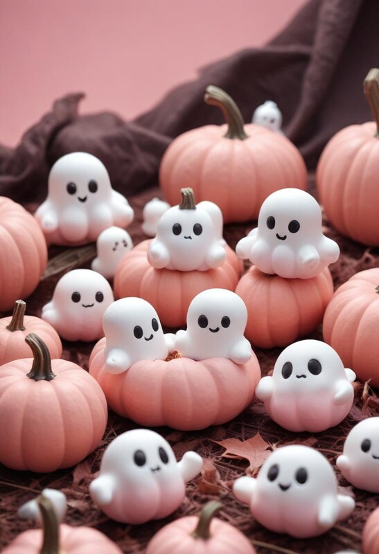 Cute ghosts and pumpkins create a fun halloween scene Cute ghosts and pumpkins create a fun halloween scene