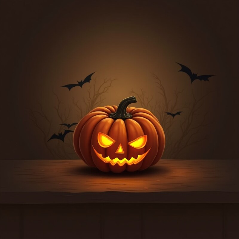 Spooky glowing pumpkin with bats on halloween night Spooky glowing pumpkin with bats on halloween night