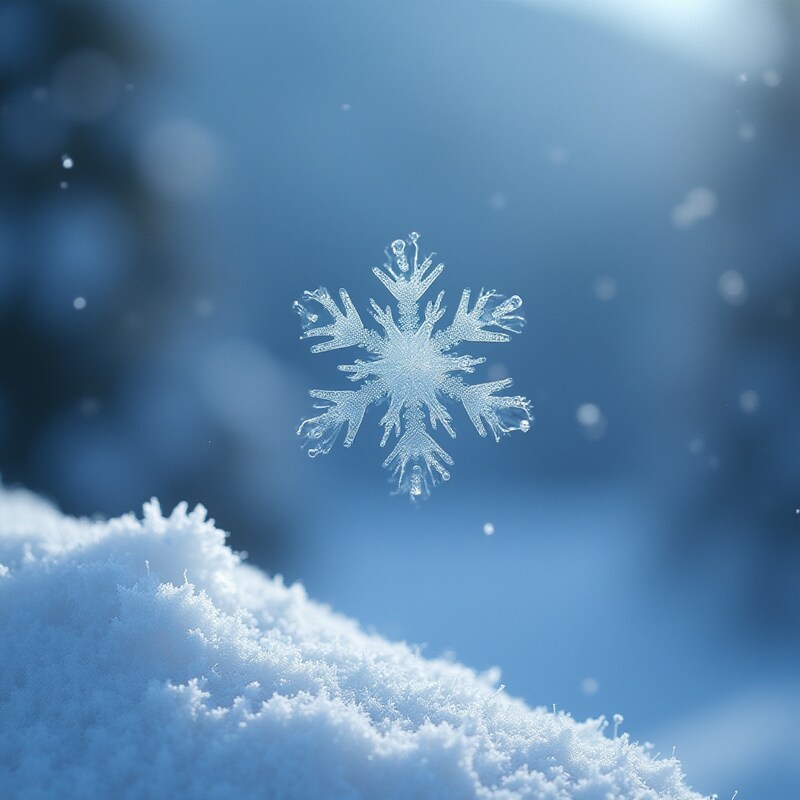 Snowflake gently falling on fresh white snow Snowflake gently falling on fresh white snow