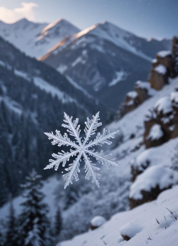 Snowflake in mountain landscape during winter season Snowflake in mountain landscape during winter season