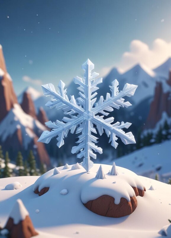 Snowflake sculpture stands out in winter landscape Snowflake sculpture stands out in winter landscape