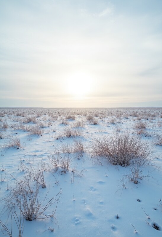 Winter landscape with sunrise in an open field Winter landscape with sunrise in an open field