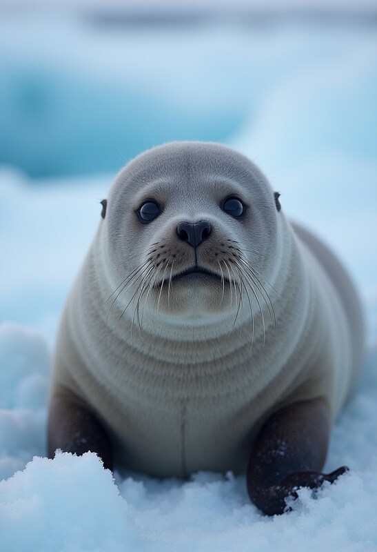Curious seal resting on ice in a cold environment Curious seal resting on ice in a cold environment