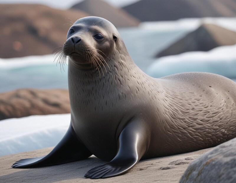 Seal relaxing on rocky shore in serene coastal setting Seal relaxing on rocky shore in serene coastal setting