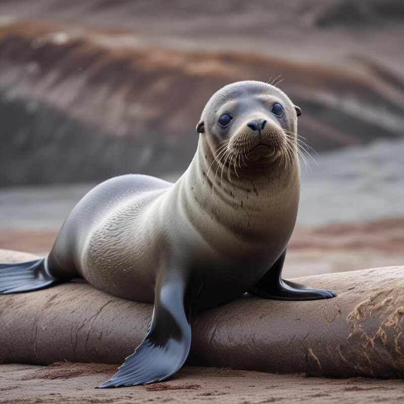 Seal resting on a sandy beach with a natural background Seal resting on a sandy beach with a natural background