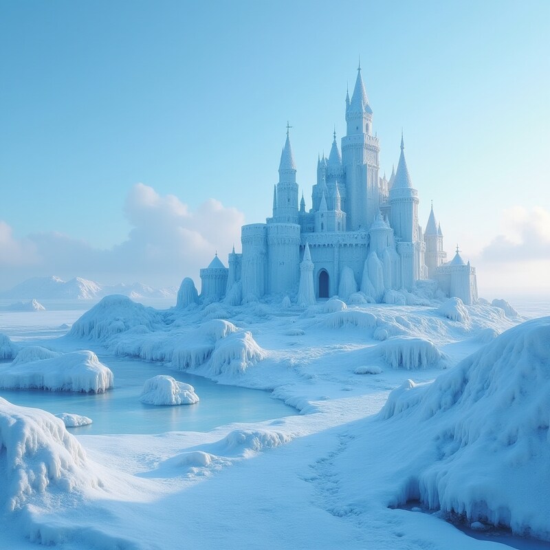 Majestic ice castle in a serene winter landscape Majestic ice castle in a serene winter landscape