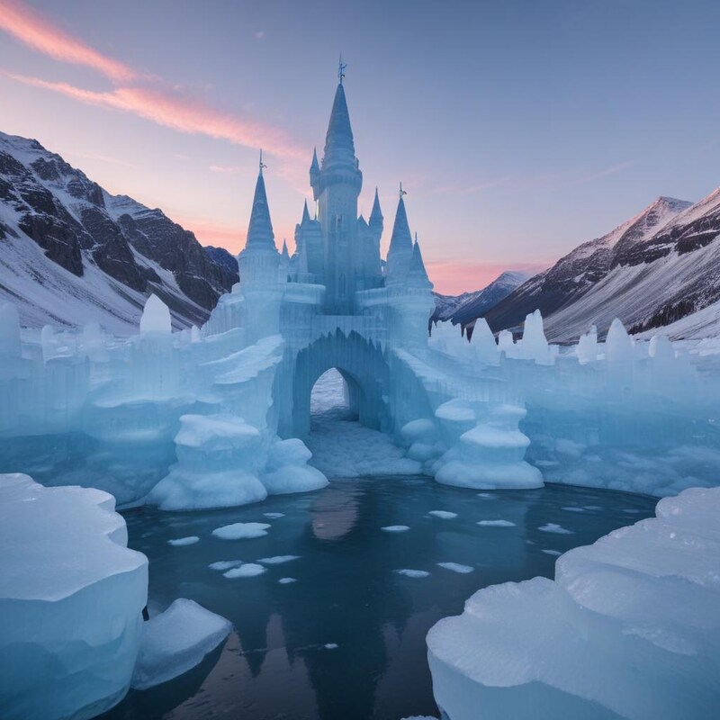 Magnificent ice castle in a serene winter landscape Magnificent ice castle in a serene winter landscape