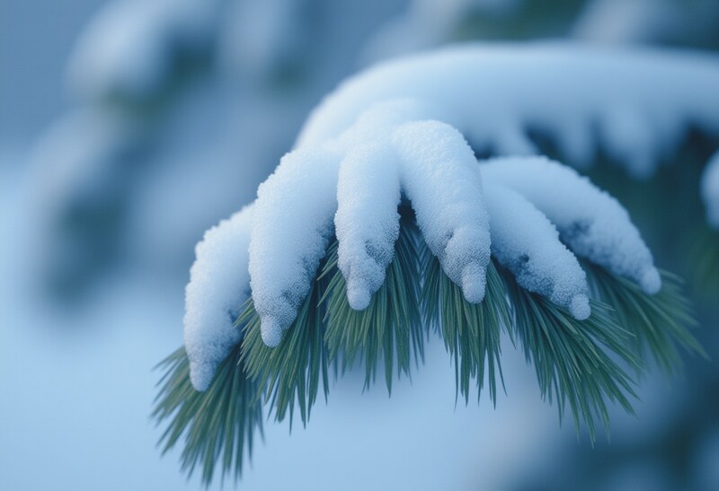 Snow-covered pine branch in a winter landscape Snow-covered pine branch in a winter landscape