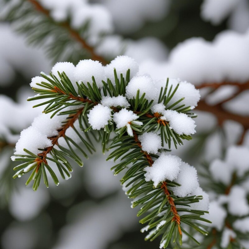 Snow-covered pine branches in a winter landscape Snow-covered pine branches in a winter landscape