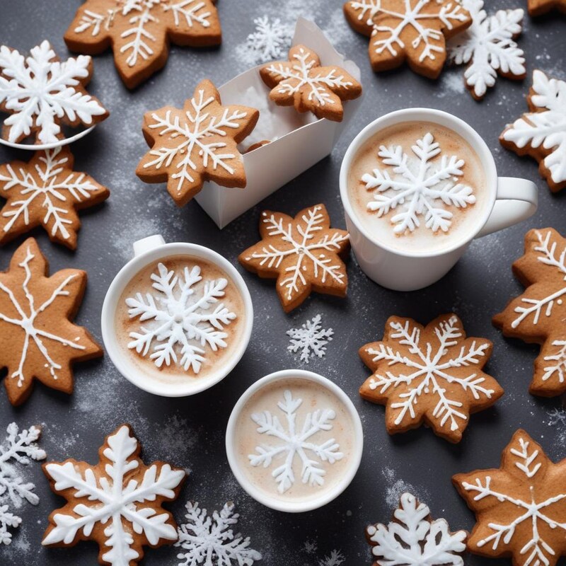 Cozy winter scene with cookies and hot drinks Cozy winter scene with cookies and hot drinks
