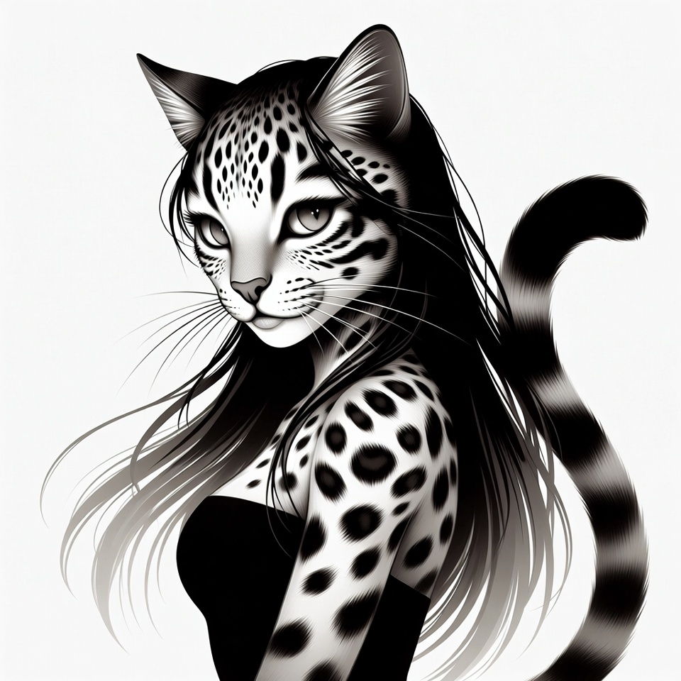 Woman with a leopard print cat design hairstyle Woman with a leopard print cat design hairstyle