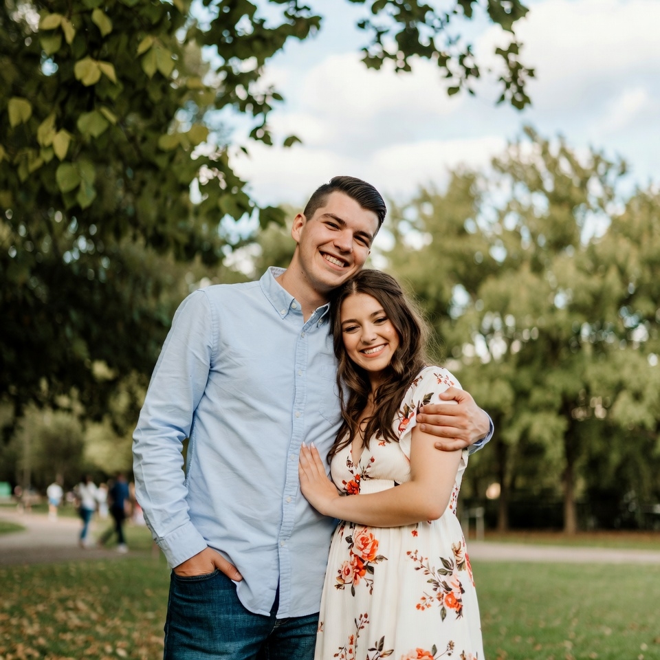 Couple enjoys a sunny day in a city park together Couple enjoys a sunny day in a city park together