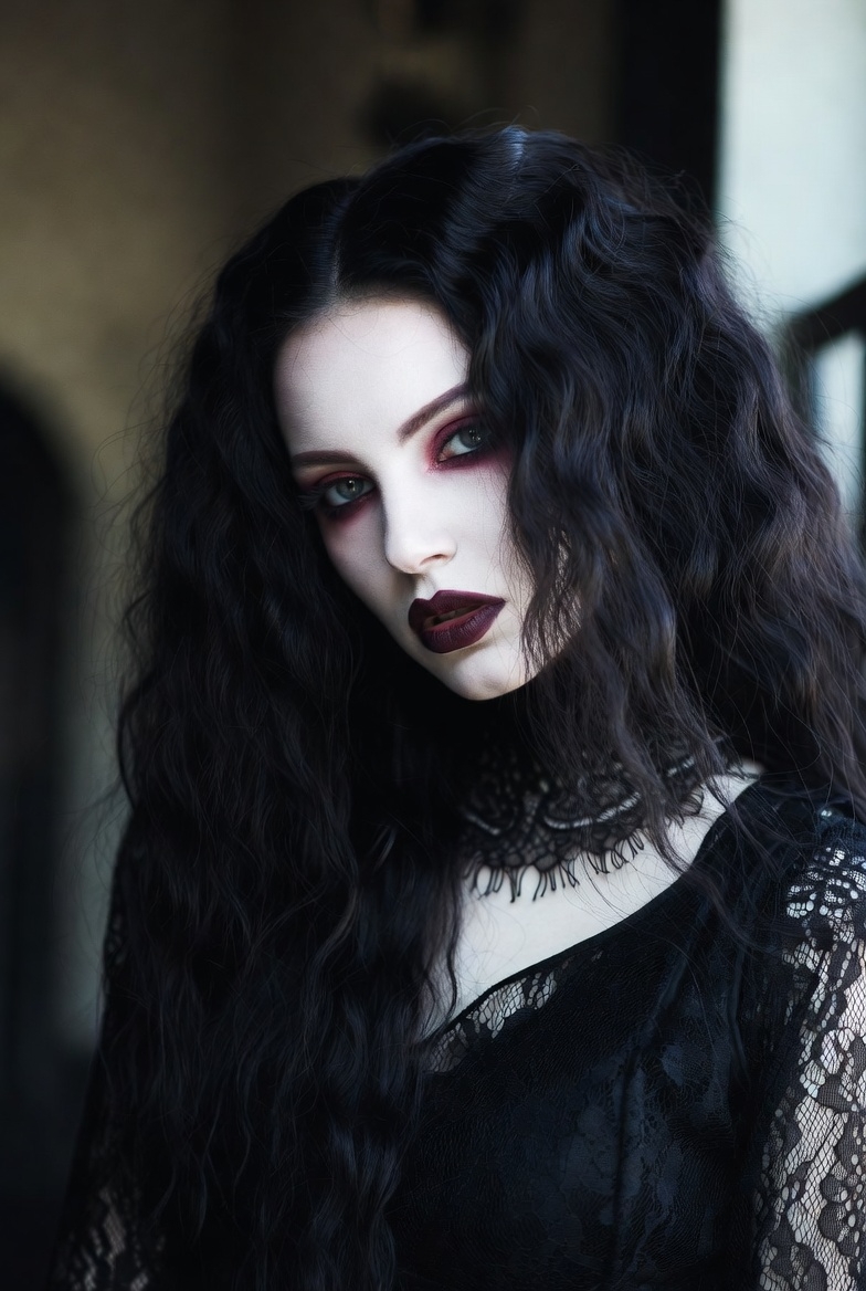 Mysterious woman with dark makeup in an ancient setting Mysterious woman with dark makeup in an ancient setting