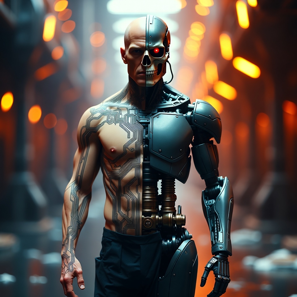 Futuristic cyborg in a high-tech environment Futuristic cyborg in a high-tech environment