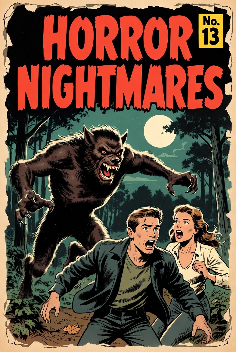 Wild monster chase under the moonlight in dark woods Wild monster chase under the moonlight in dark woods