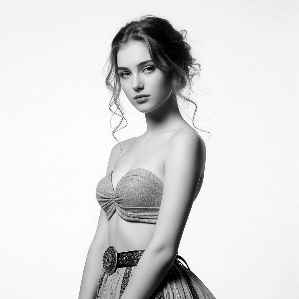 Model poses in stylish outfit with soft lighting Model poses in stylish outfit with soft lighting