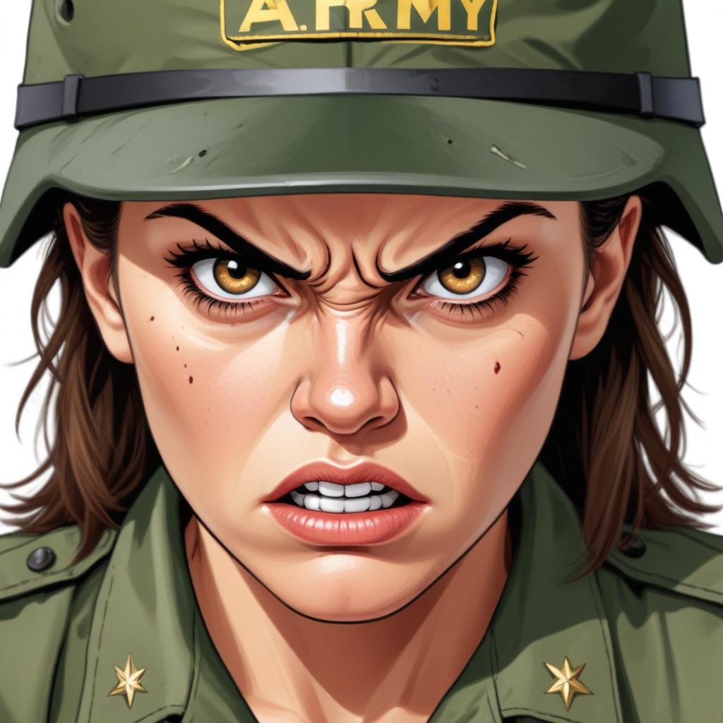 Strong woman in military uniform expresses determination Strong woman in military uniform expresses determination