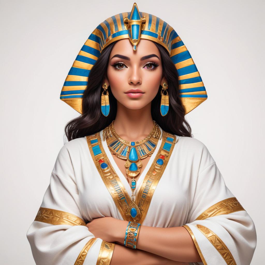 Queen in royal egyptian attire with gold and blue accents Queen in royal egyptian attire with gold and blue accents