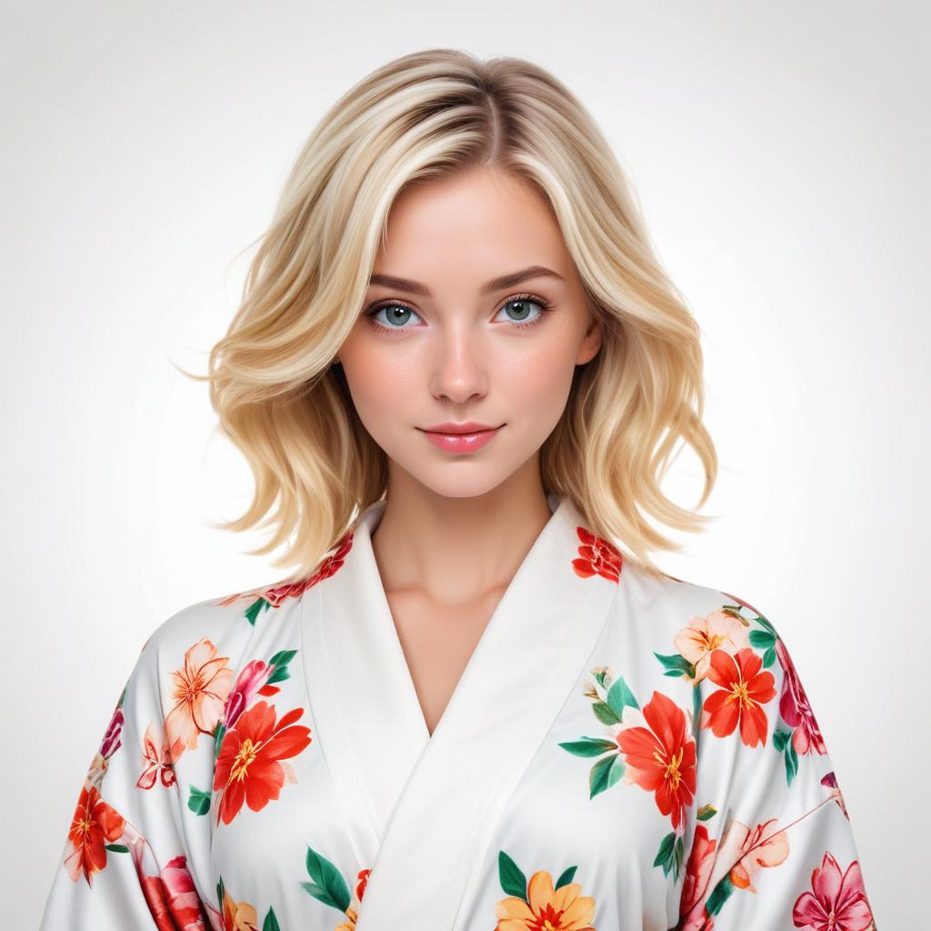 Elegant woman in floral robe with soft features Elegant woman in floral robe with soft features