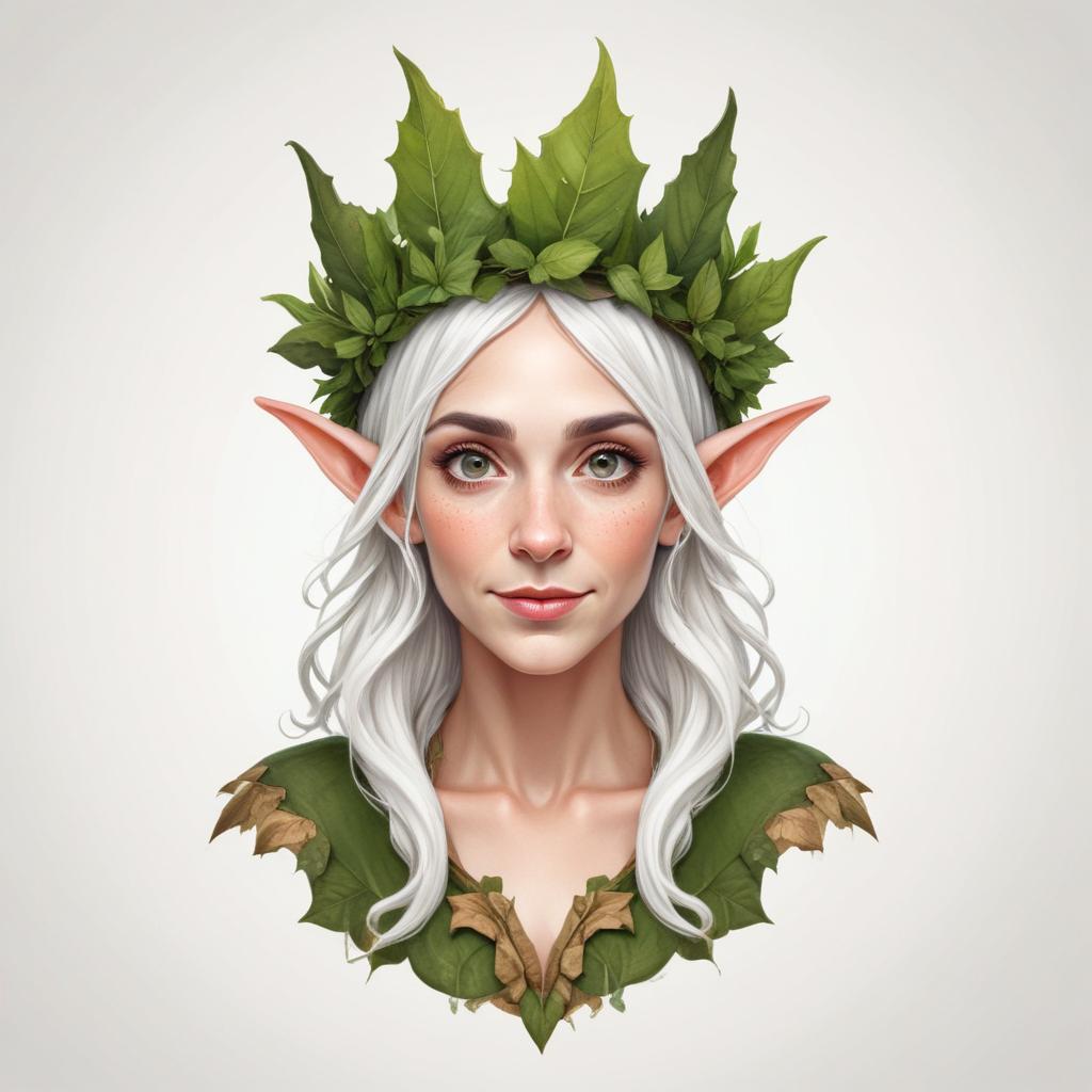 Enchanting elf with leafy crown and silver hair Enchanting elf with leafy crown and silver hair