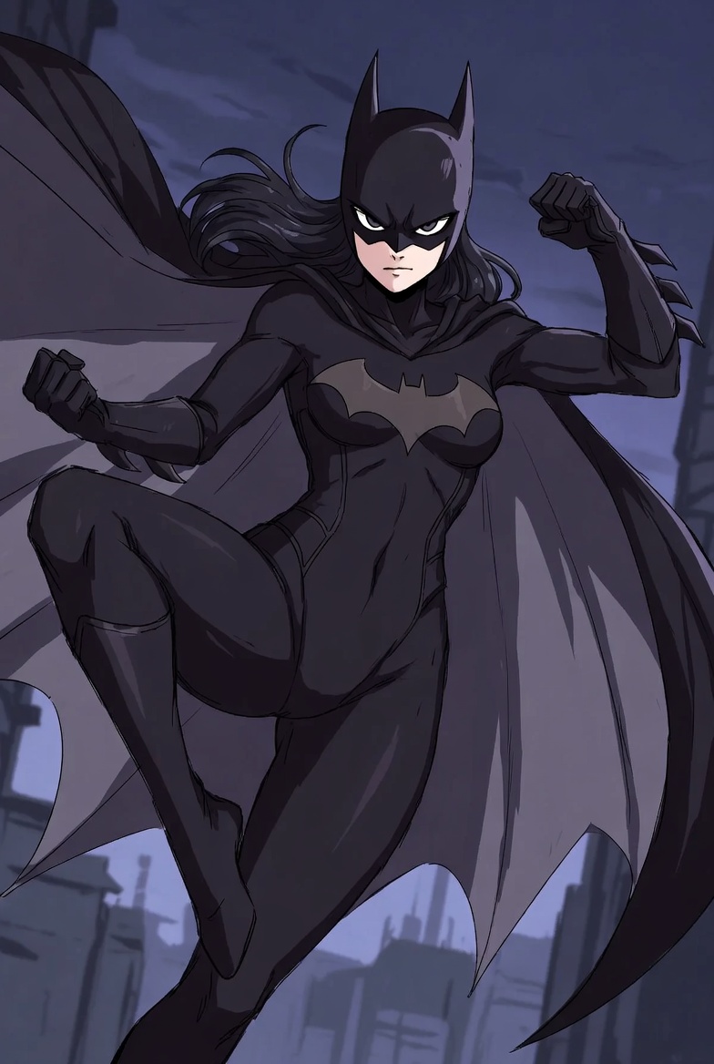 Superhero in action during a nighttime city scene Superhero in action during a nighttime city scene